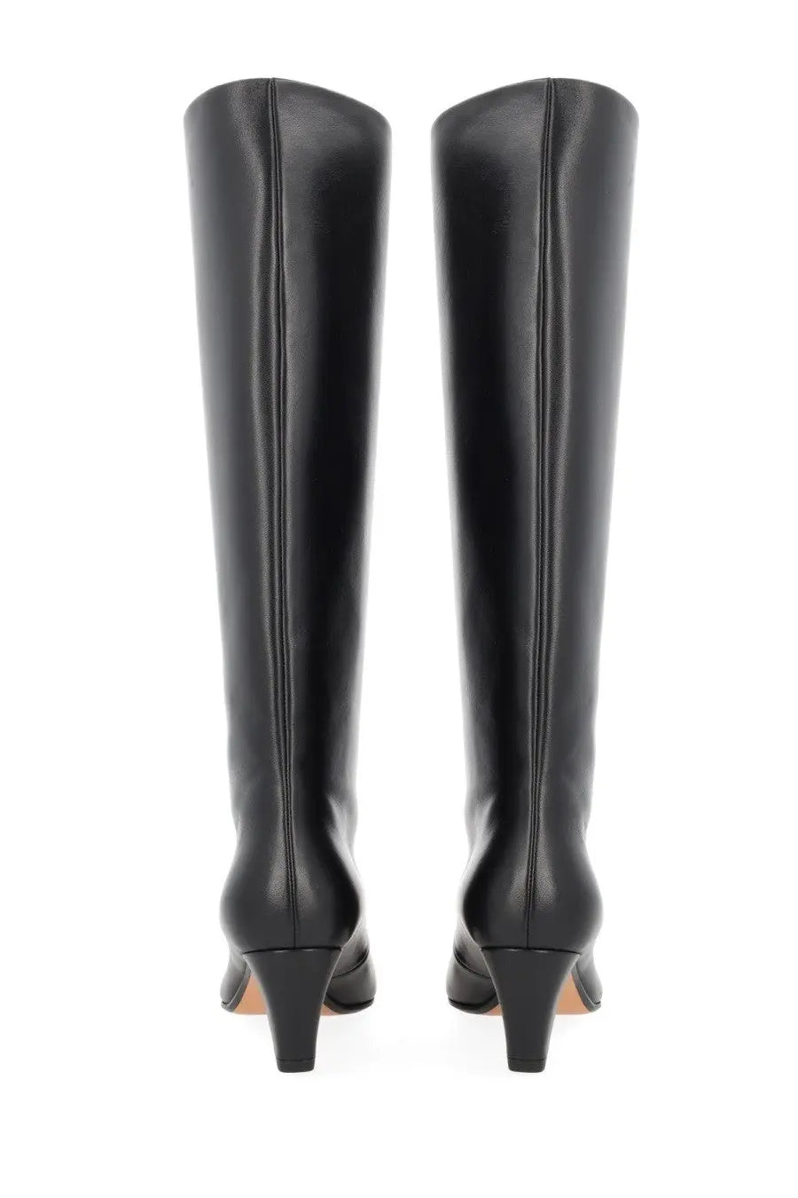 Bally women’s boot Alva black knee-high leather boots with sleek glossy finish and low block heel