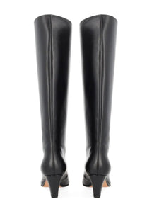 Bally women’s boot Alva black knee-high leather boots with sleek glossy finish and low block heel
