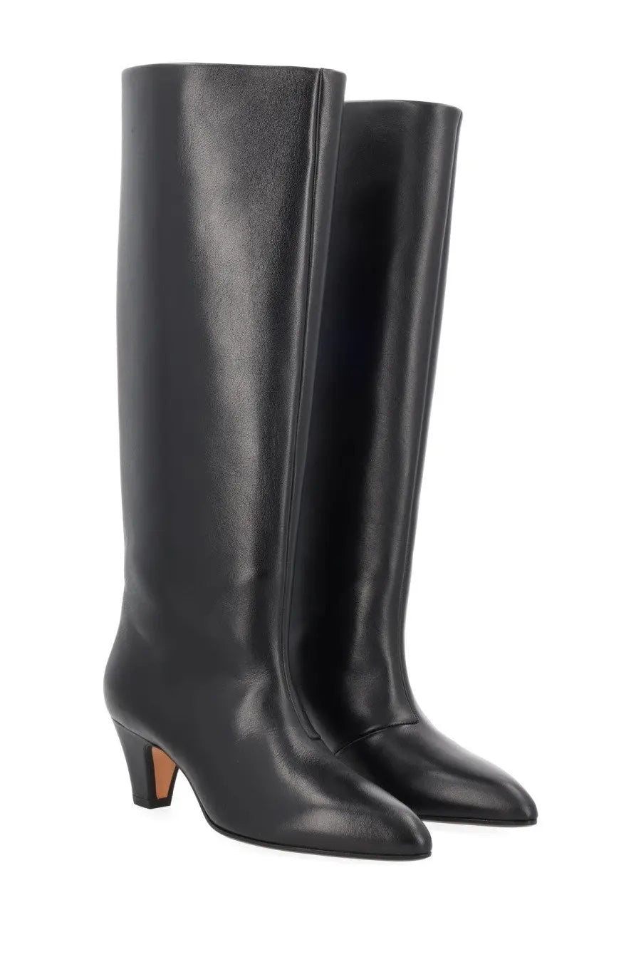 Bally women’s boot Alva black sleek minimalist black leather knee-high boots with low block heel