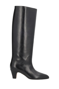 Bally women’s black leather knee-high boot alva with sleek minimalist design and low block heel