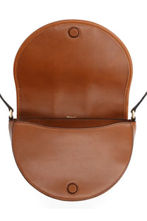 Bally womens borsa sign round white tan leather half-moon crossbody bag with minimalist design and gold-tone hardware