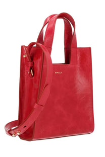 Bally women’s borsa tote easy small red vibrant patent leather bag with gold-tone hardware and detachable shoulder strap