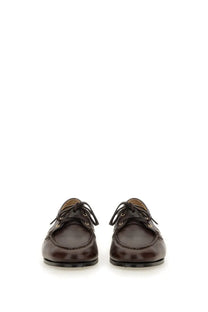 Brown leather lace-up loafers with a classic polished finish in bally women’s moccasin pathy brown design