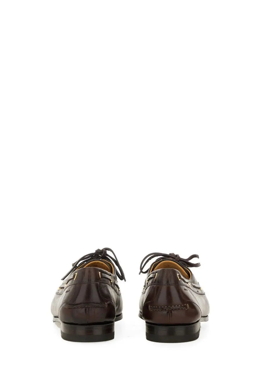 Brown leather lace-up oxford shoes with polished finish and dark laces from bally womens moccasin pathy brown collection