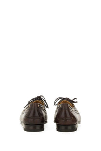 Brown leather lace-up oxford shoes with polished finish and dark laces from bally womens moccasin pathy brown collection