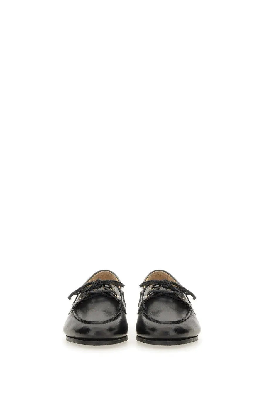 Bally women’s moccasin plume black leather loafers with polished finish and classic lace-up design