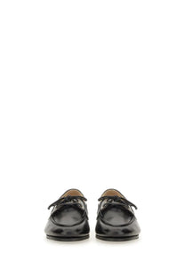Bally women’s moccasin plume black leather loafers with polished finish and classic lace-up design