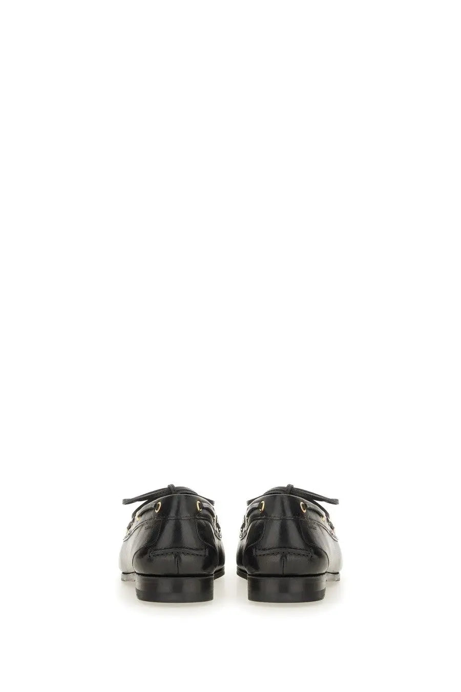 Bally women’s moccasin plume black patent leather loafers with gold-tone hardware and classic moccasin design