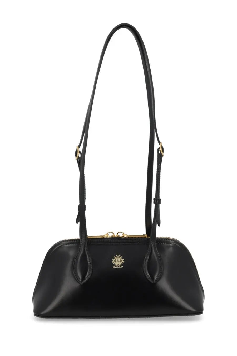 Bally women’s praline bag black is a black leather handbag with gold-tone hardware and a distinctive clasp