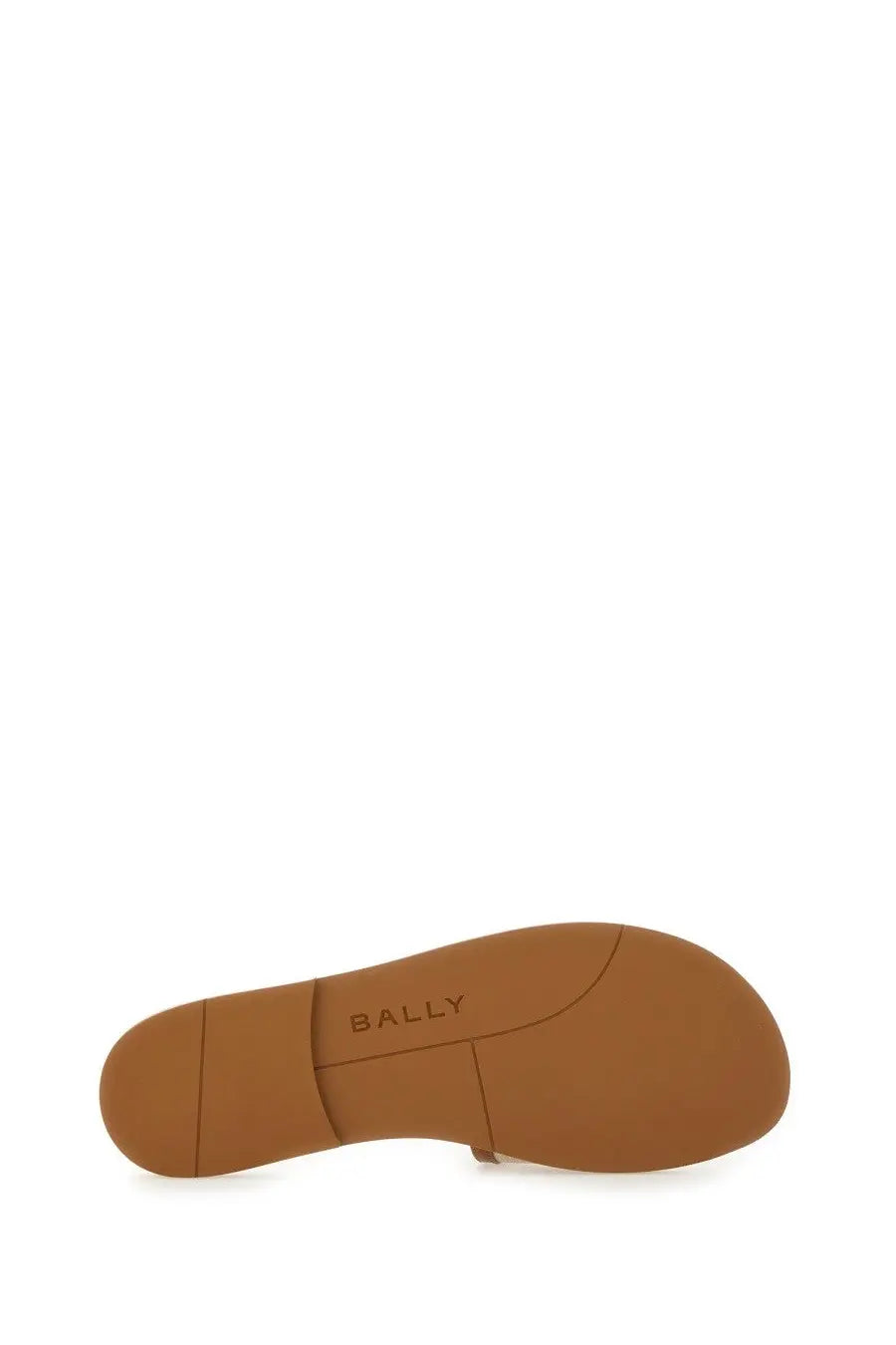 Tan leather sole with bally embossed in uppercase on bally women’s slide sandal sollie beige