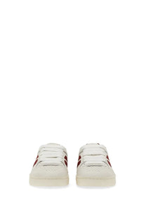 Bally women’s sneaker rebby white leather with maroon stripes and perforated detailing