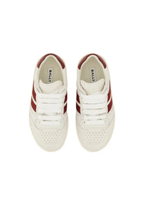 Bally women’s sneaker rebby white white leather sneakers with maroon accents and perforated detailing