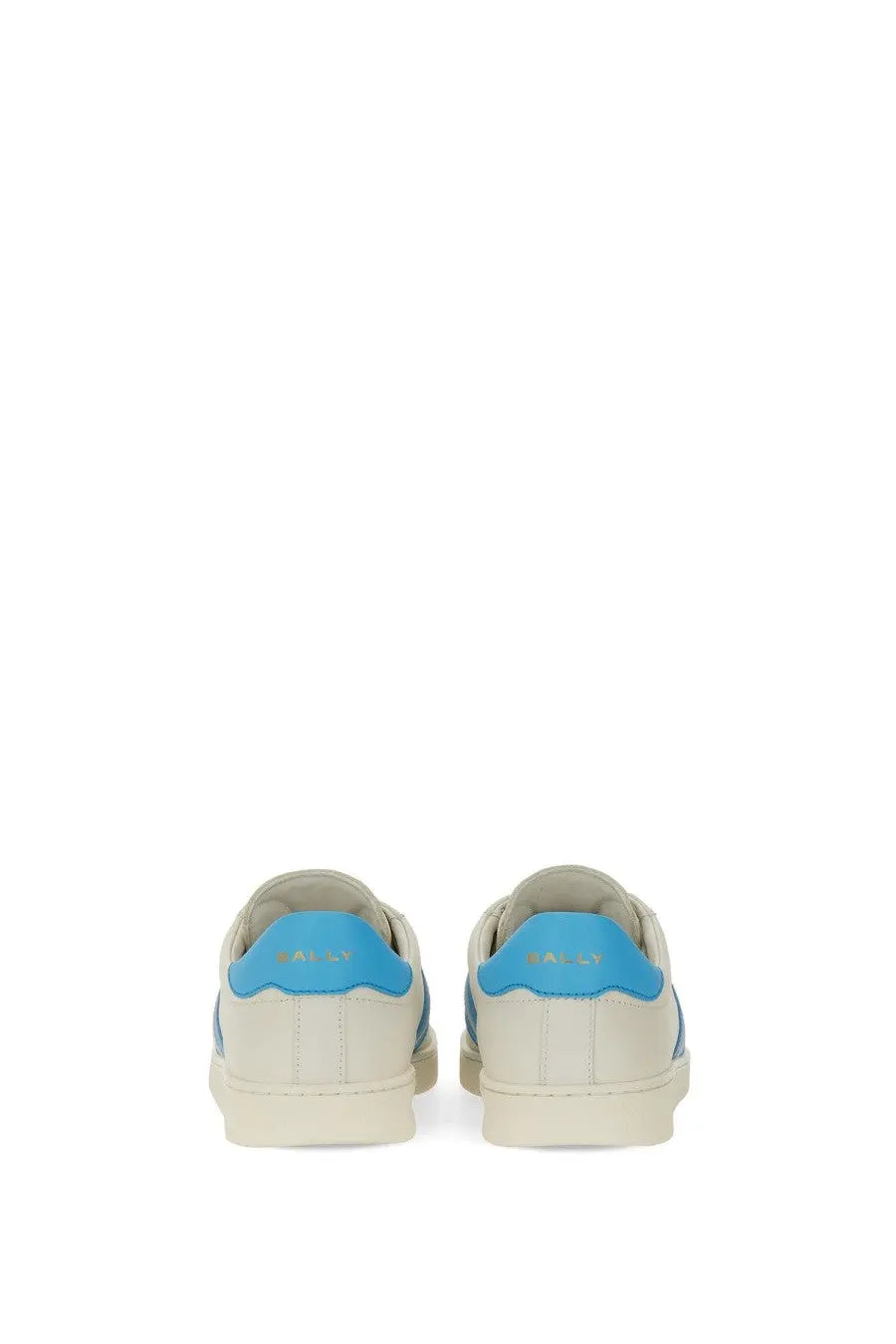 Bally women’s tyger sneaker white cream leather with vibrant blue accents and minimalist design front view