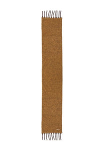 Bally women’s wool blend scarf in warm caramel brown with soft textured cashmere weave and fringed ends