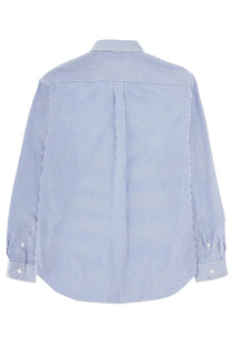 Balmain men’s shirt blue with blue and white vertical stripes and classic collar long-sleeved button-down design