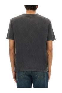 Balmain men’s dark gray cotton t-shirt with a classic crew neck and short sleeves slightly faded in color