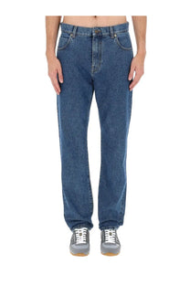 Balmain men’s straight denim jeans blue in blue denim with straight-leg cut and classic five-pocket design