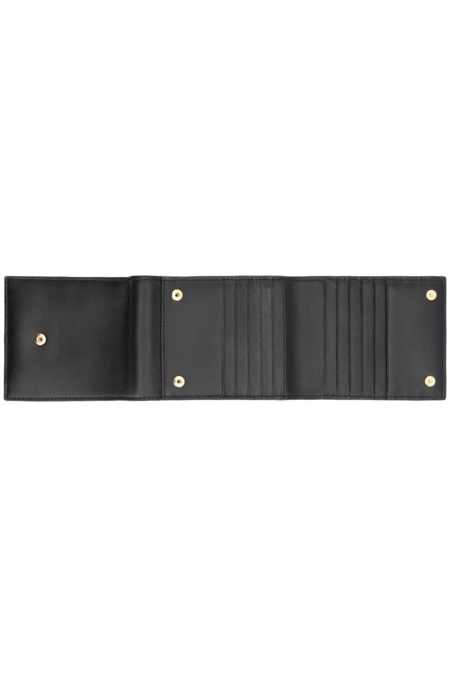Balmain men’s trifold wallet pulse black in black leather with gold-tone hardware and multiple card slots