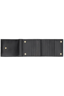 Balmain men’s trifold wallet pulse black in black leather with gold-tone hardware and multiple card slots