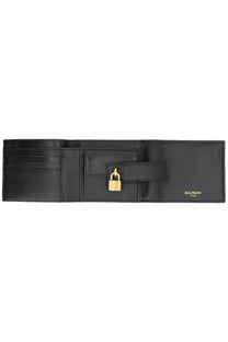 Balmain men trifold wallet pulse in black leather with gold-tone padlock closure and balmain paris branding