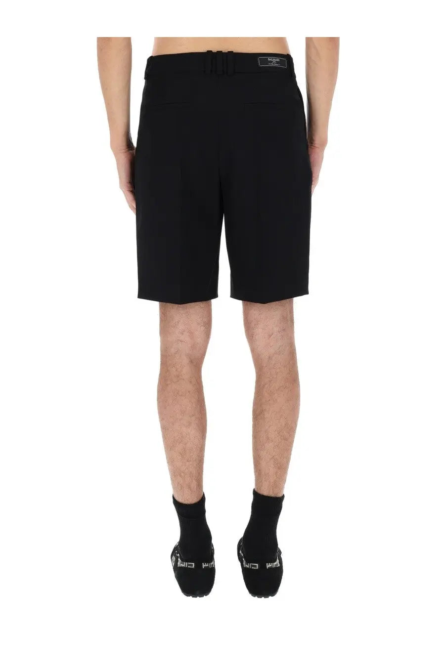 Black wool tailored shorts by balmain featuring a sleek minimalist design and subtle waistband brand label