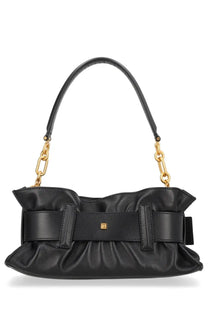 Balmain women’s mini anthem black leather handbag with gold-tone chain strap and central belt-style detail
