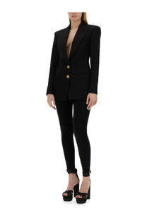 Balmain women’s single breasted black tailored blazer with gold buttons in premium fabric for formal wear
