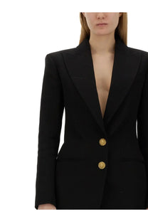 Balmain women’s black single breasted tailored blazer with gold toned ornate buttons