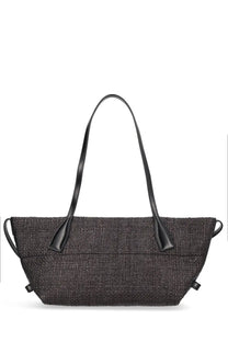 Balmain women’s small track bag black woven tote with sleek leather handles and subtle side ties