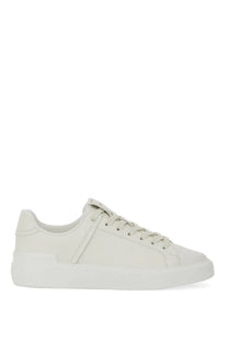 Balmain women’s sneaker court white cream leather low-top sneaker with clean minimalist design and white rubber sole