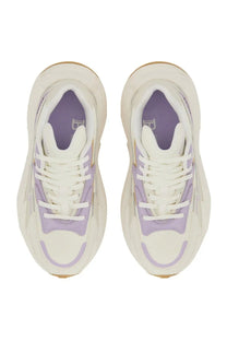 Balmain women’s cream and lavender high-top sneakers with chunky sole design in white for stylish casual wear