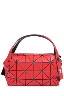 Red geometric bao bao issey miyake women’s handbag with black stitching and hardware featuring angular design