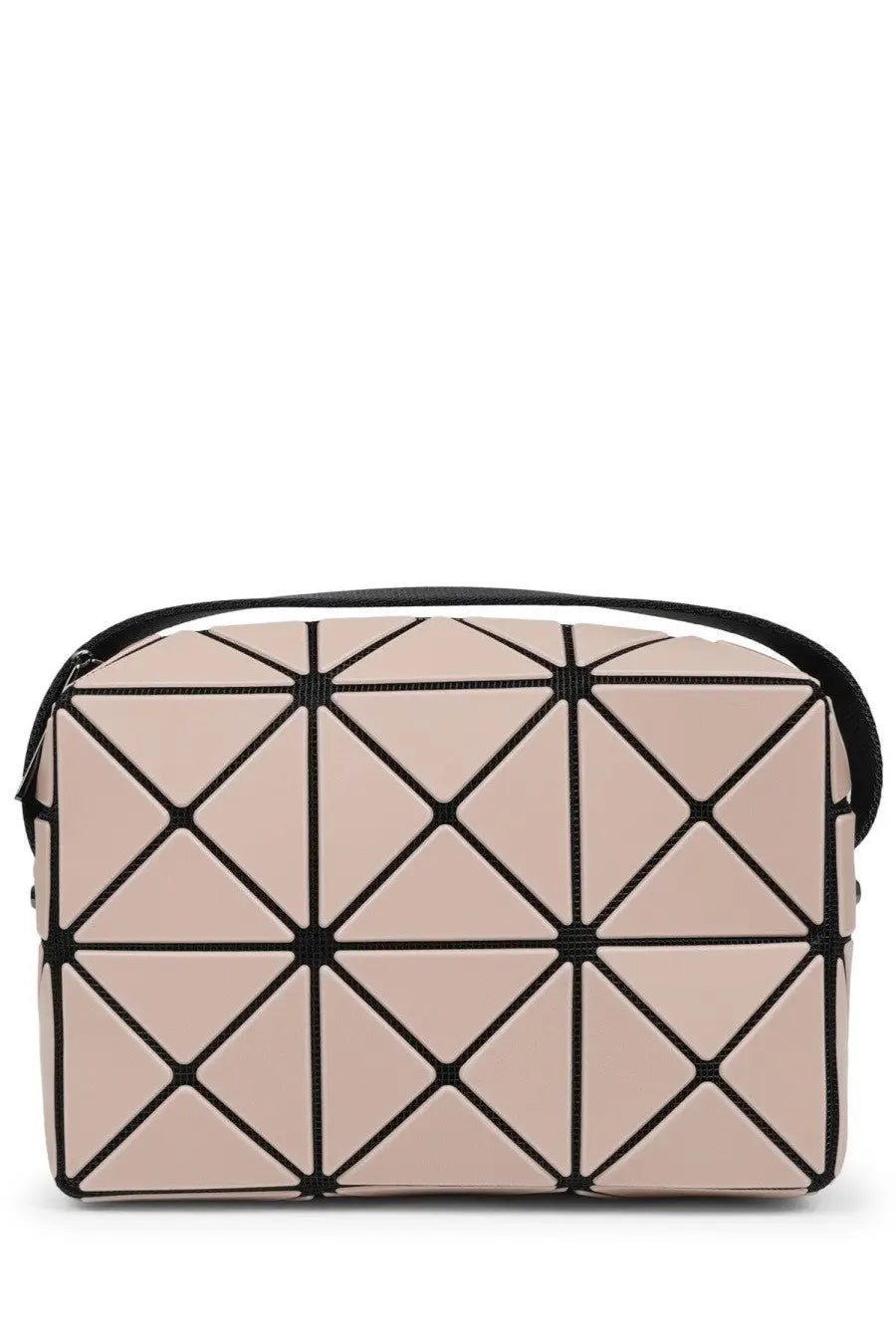Bao Bao Issey Miyake women’s blush pink geometric clutch with black stitching and triangular panel design