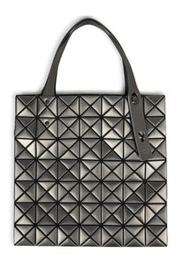 Bao bao issey miyake women’s borsa tote in platinum grey with black geometric pattern metallic finish and triangular design