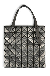 Bao bao issey miyake women’s borsa tote in platinum grey with black geometric pattern and sleek metallic finish