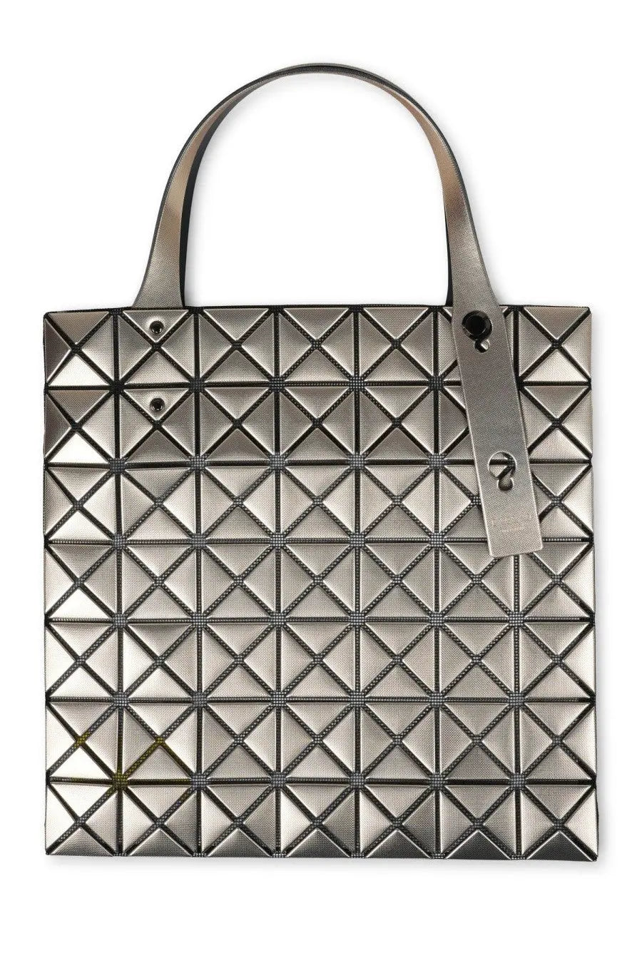 Bao Bao Issey Miyake women’s platinum tote bag in silver with geometric pattern and metallic handles