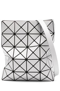 Bao bao issey miyake women’s white prism matte geometric shoulder bag with black triangular panel stitching and white strap