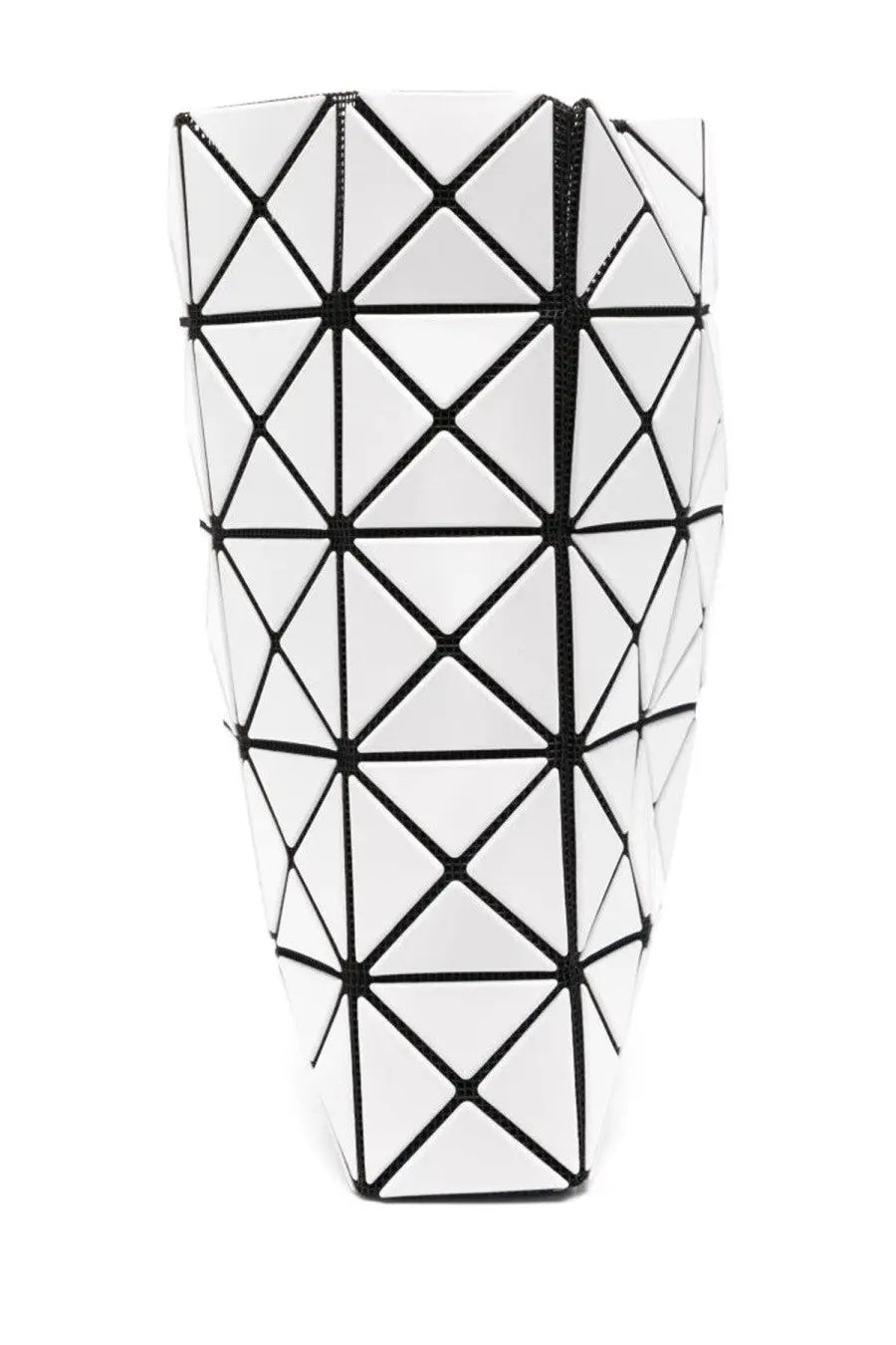 Bao bao issey miyake women’s white tote bag with geometric triangle pattern black stitching and zipper closure