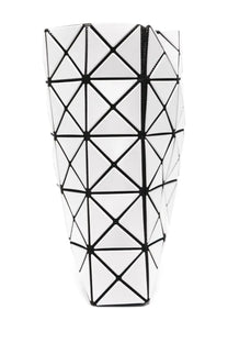 Bao bao issey miyake women’s white tote bag with geometric triangle pattern black stitching and zipper closure