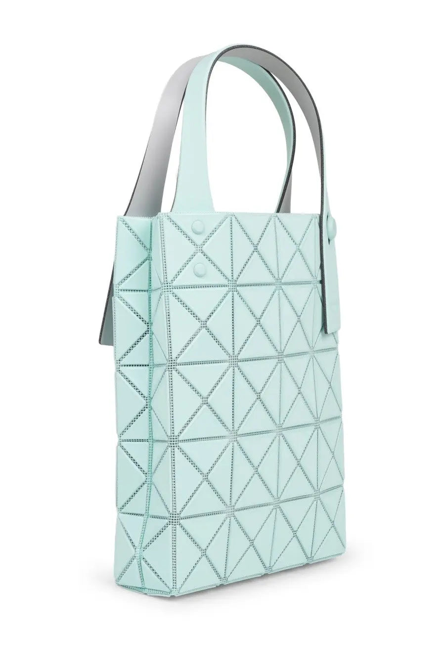 Bao bao issey miyake women’s prism plus tote bag in mint green geometric pattern with silver handles and stitching