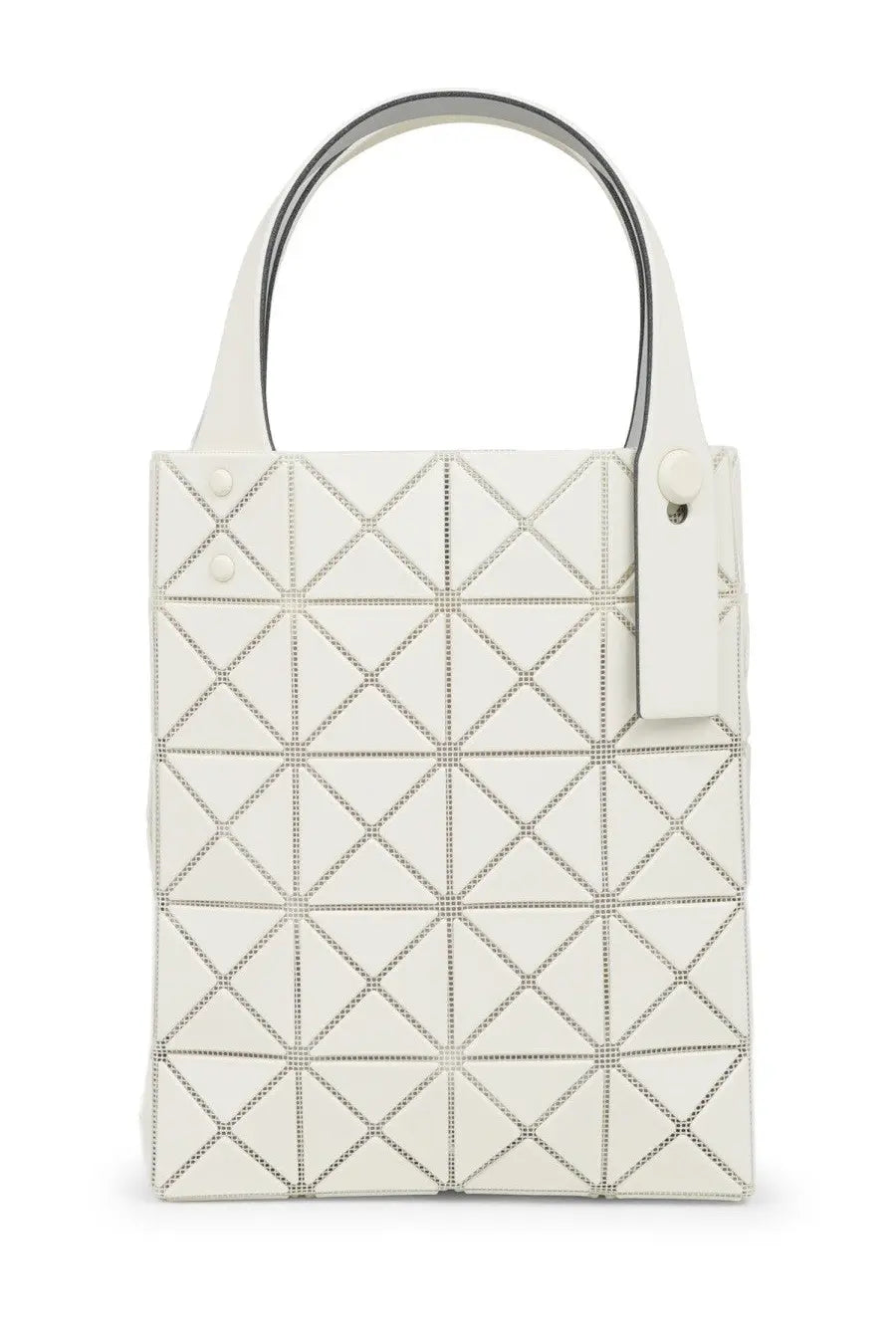 Bao Bao Issey Miyake women’s white tote bag with geometric triangular stitching and minimalist design