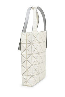 White geometric Bao Bao Issey Miyake prism plus tote bag with silver triangular stitching and matching handles