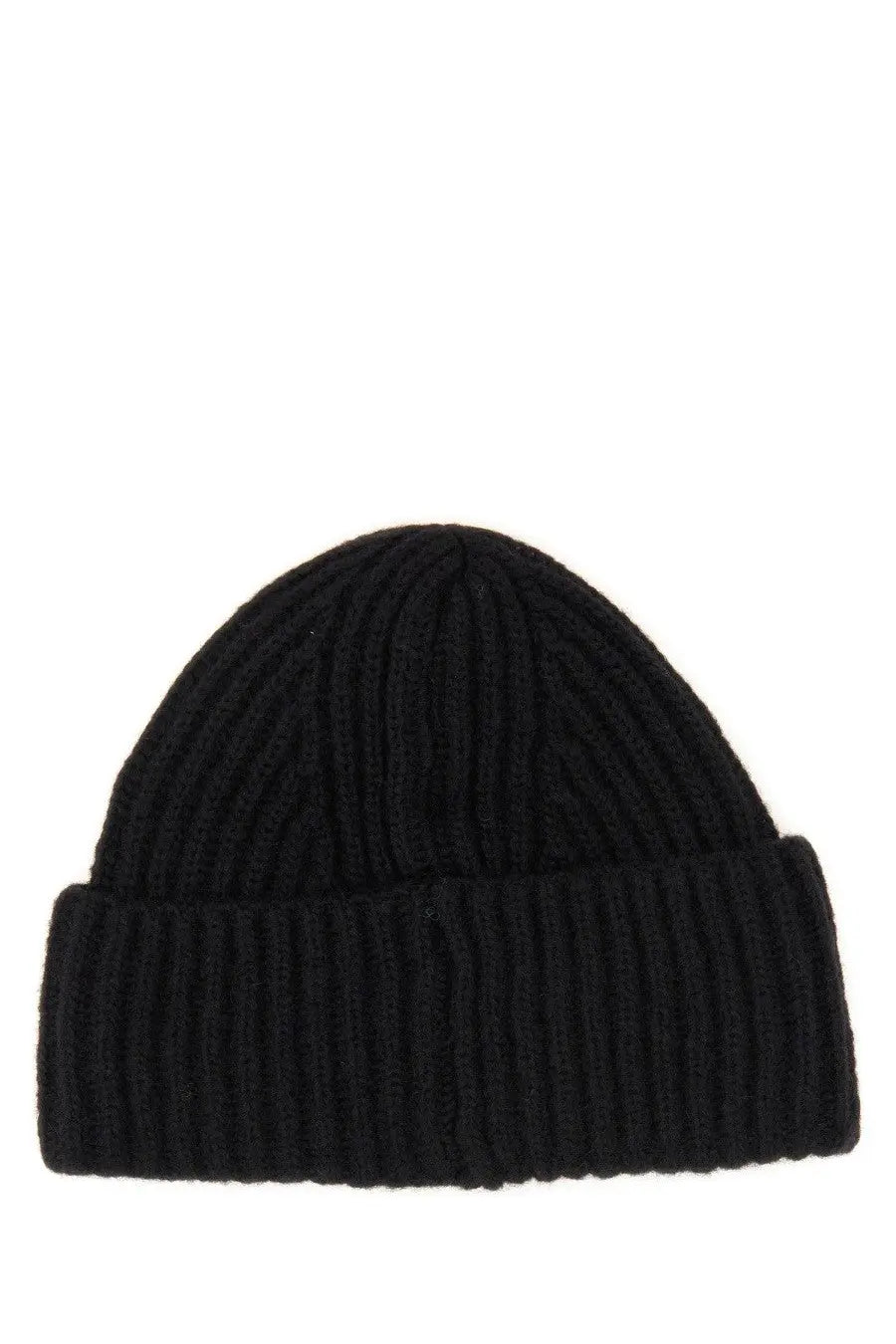 Black ribbed knit beanie with folded cuff made of warm material for men by Baracuta in black color