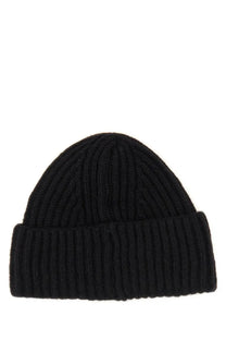 Black ribbed knit beanie with folded cuff made of warm material for men by Baracuta in black color