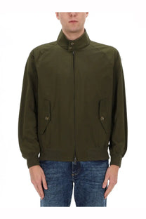 Olive green baracuta men’s harrington bomber jacket with stand-up collar zipper closure and buttoned flap pockets