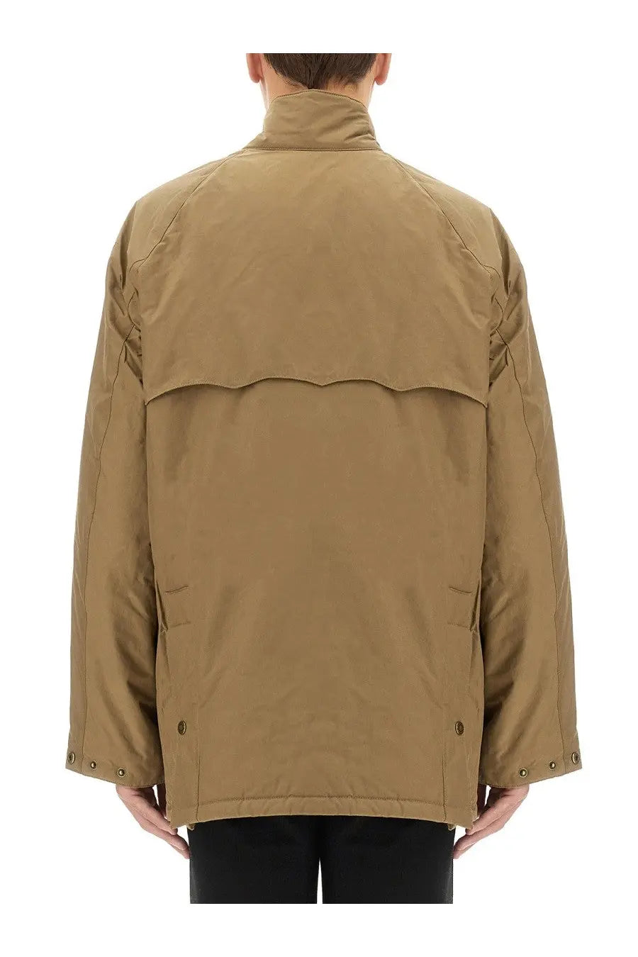Baracuta men’s bedale beige trench coat with high collar buttoned cuffs and two flap pockets in tan color