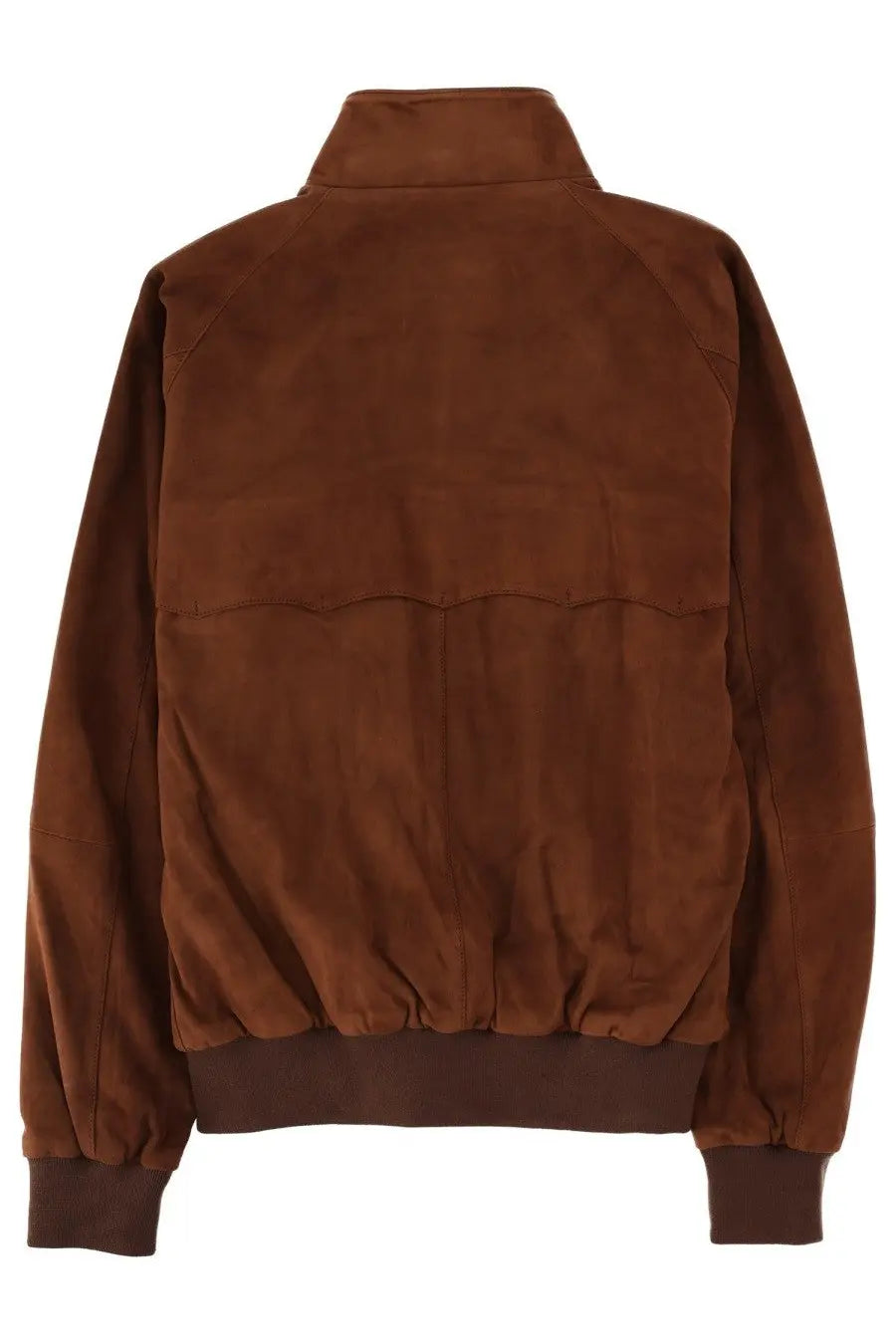 Baracuta men’s brown suede bomber jacket with high collar and ribbed cuffs for casual wear
