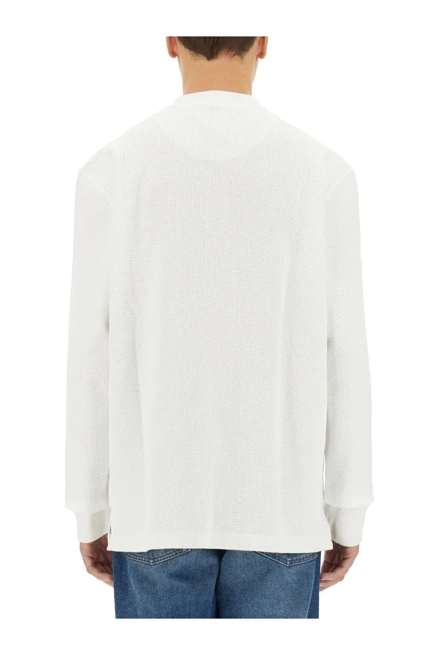 Baracuta men’s white long-sleeved henley shirt with ribbed texture and crew neck made from thermal material