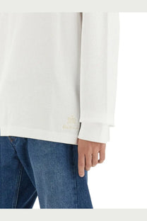 Baracuta men’s henley shirt in white waffle-knit fabric with subtle gold embroidered logo on lower front