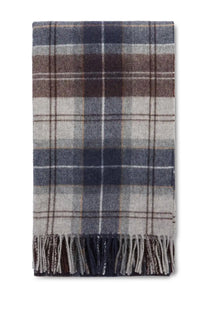 Barbour men’s brack scarf multicolor soft woolen plaid scarf in navy blue gray and brown with fringe edge